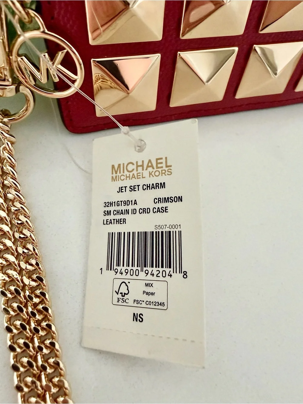 Michael Kors Red Studded Card Case Wristlet